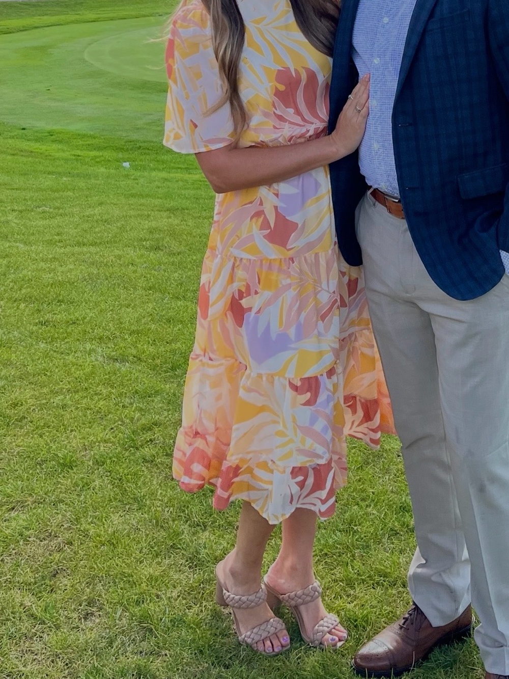 Yellow tropical open back midi dress